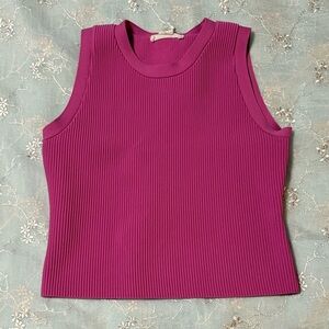 Happily Grey Chic Fuchsia Sleeveless Ribbed Crop Top Size Medium